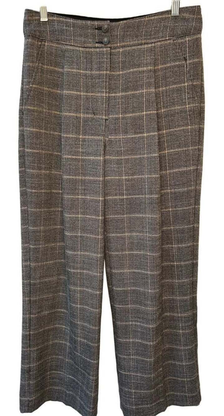 Y2K Express Funky Women's Plaid wide leg pleat front Dress Pants Sz 10S petite